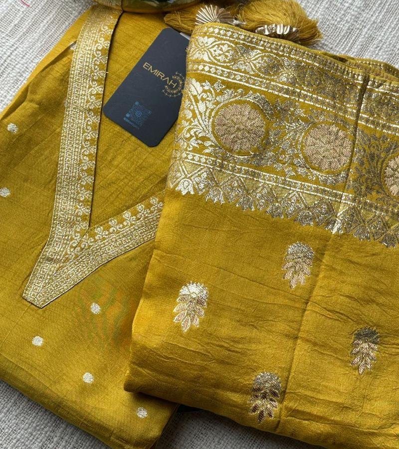 Elegant Mustard Banarasi Silk Salwar Suit  - Jet Black