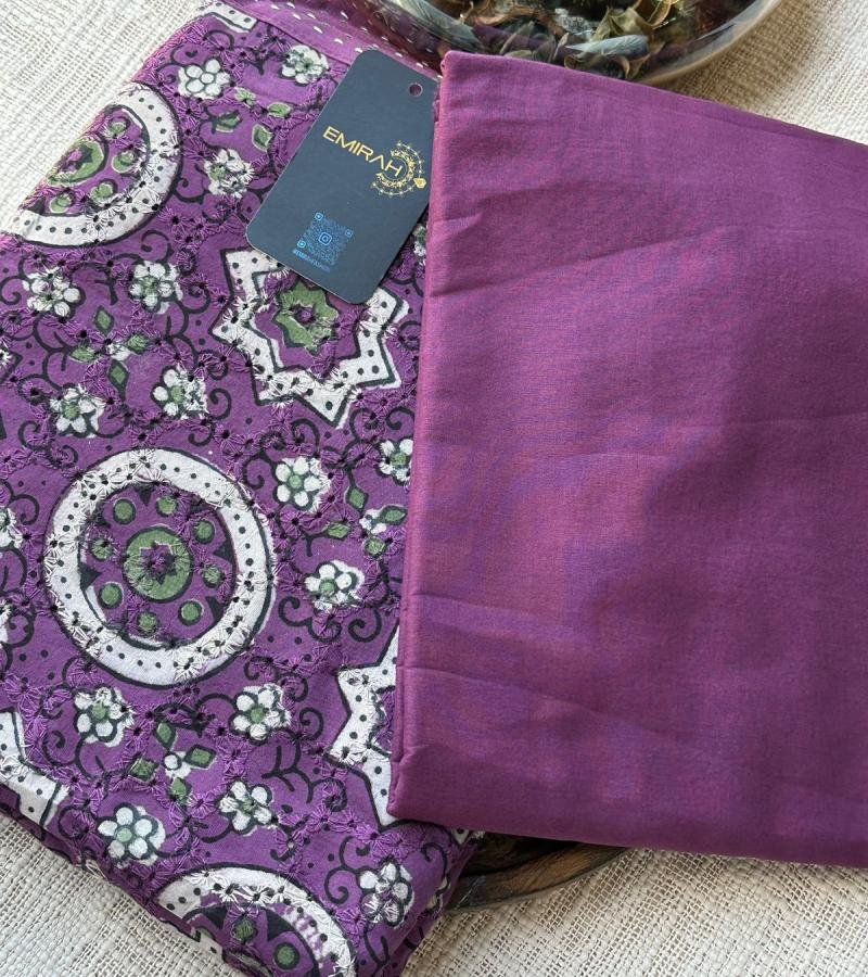 Intricately Designed Cotton Suit Set - Royal Blue