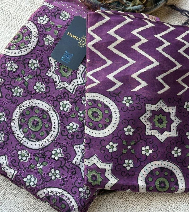 Intricately Designed Cotton Suit Set - Royal Blue