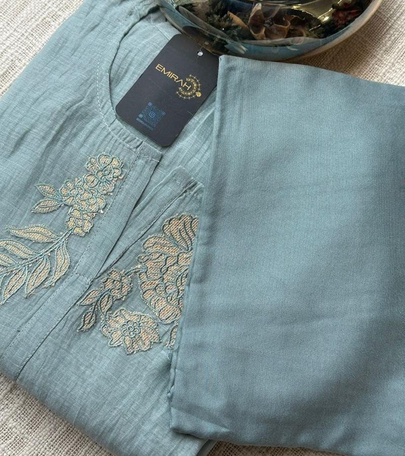 Malai Chanderi Unstitched Suit with Embroidery - Royal Blue