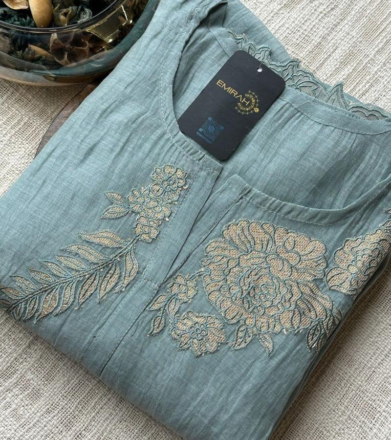 Malai Chanderi Unstitched Suit with Embroidery - Royal Blue