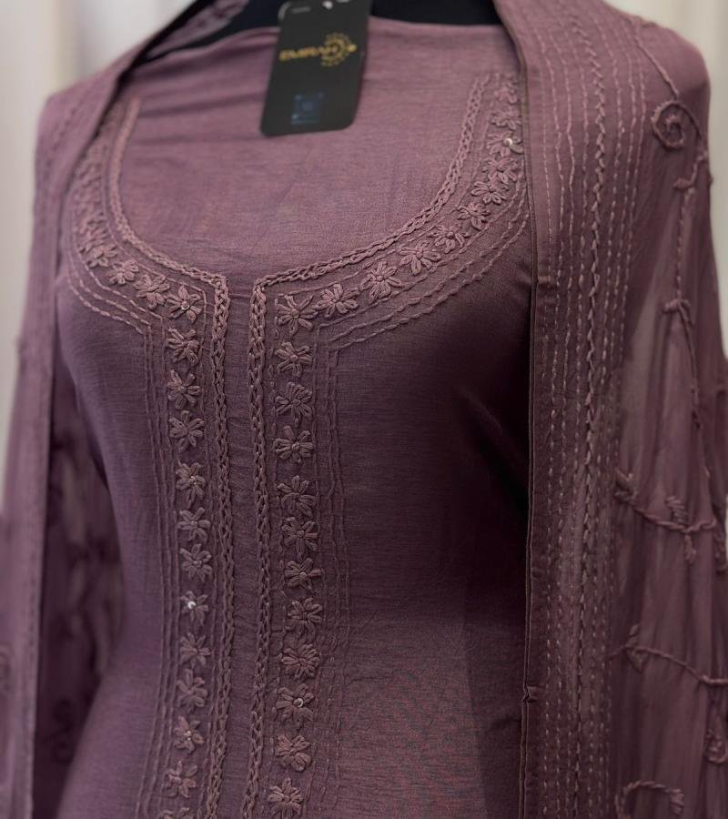 Malai Chanderi Unstitched Suit - Ruby Red