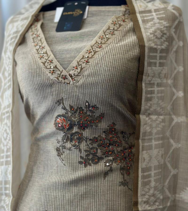 Silk Chanderi Suit with Embroidery - Emerald Green