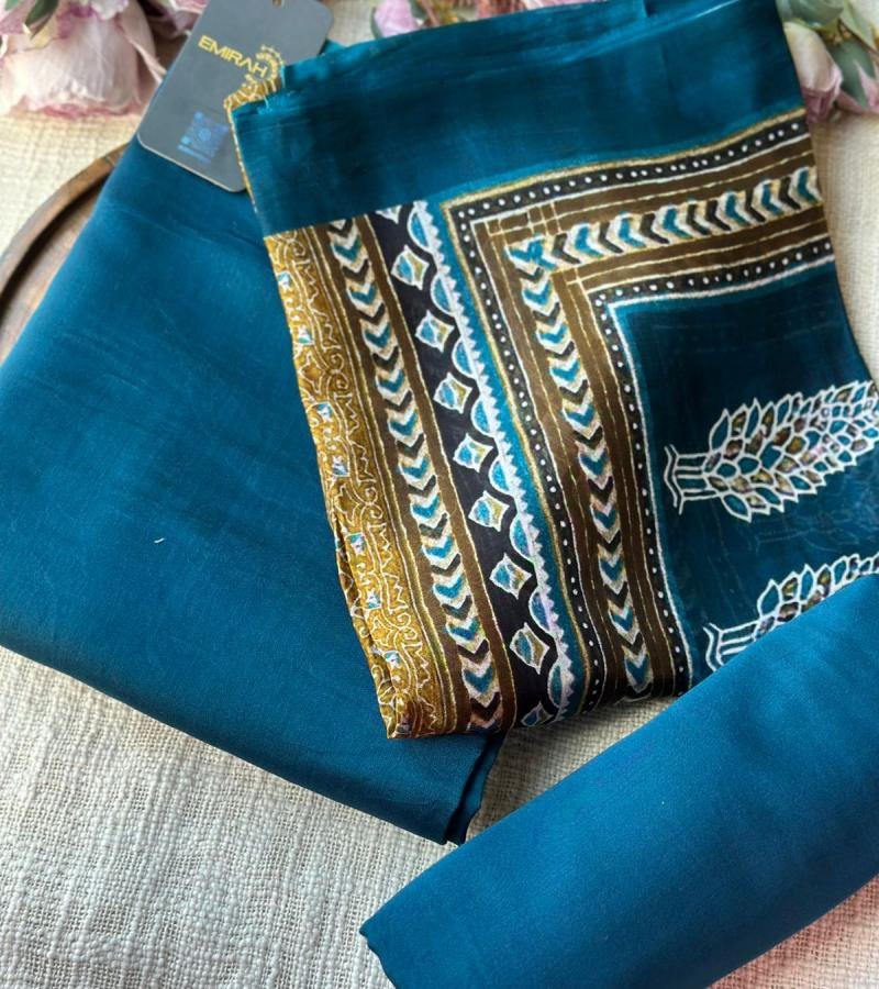 Regal Teal Jamdani Maheshwari Silk Suit - Royal Blue