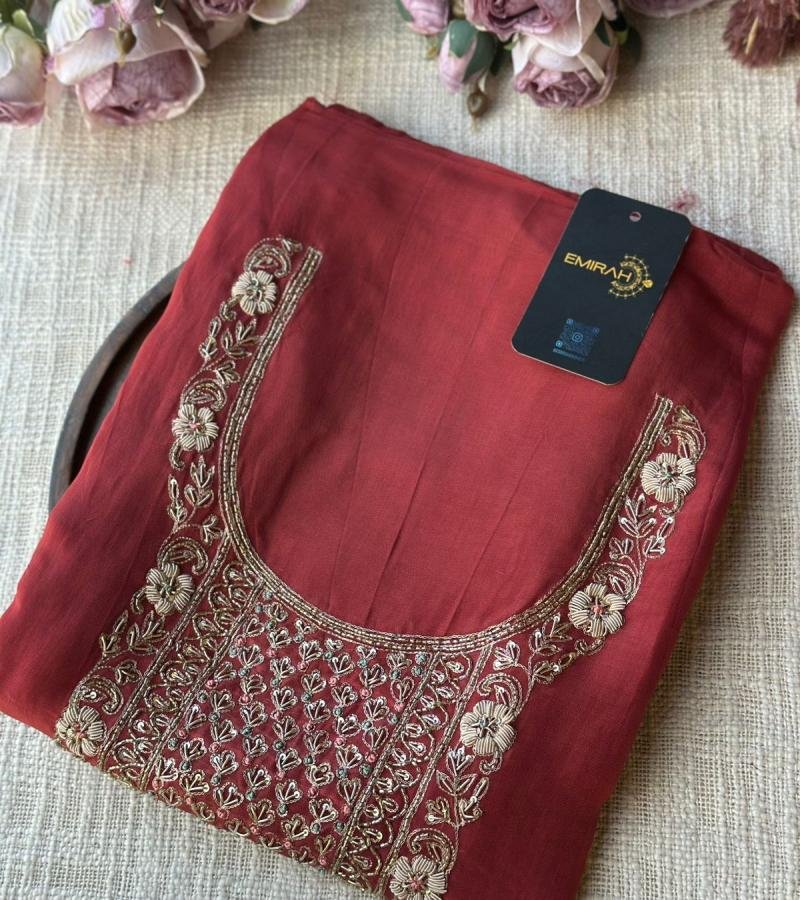 Radiant Crimson Embroidered Organza Suit - Gold