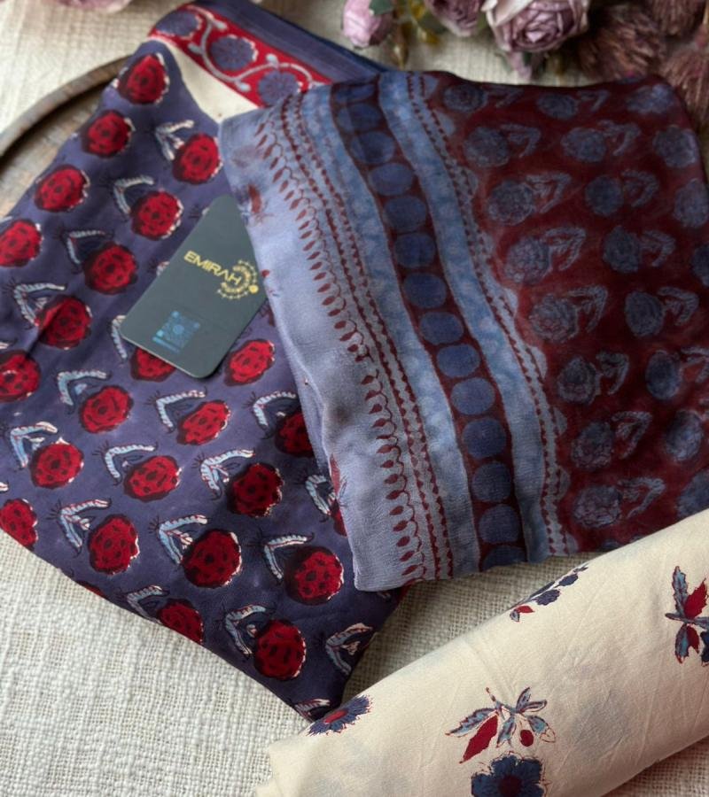 Graceful Modal Silk Block-Print Suit - Ruby Red