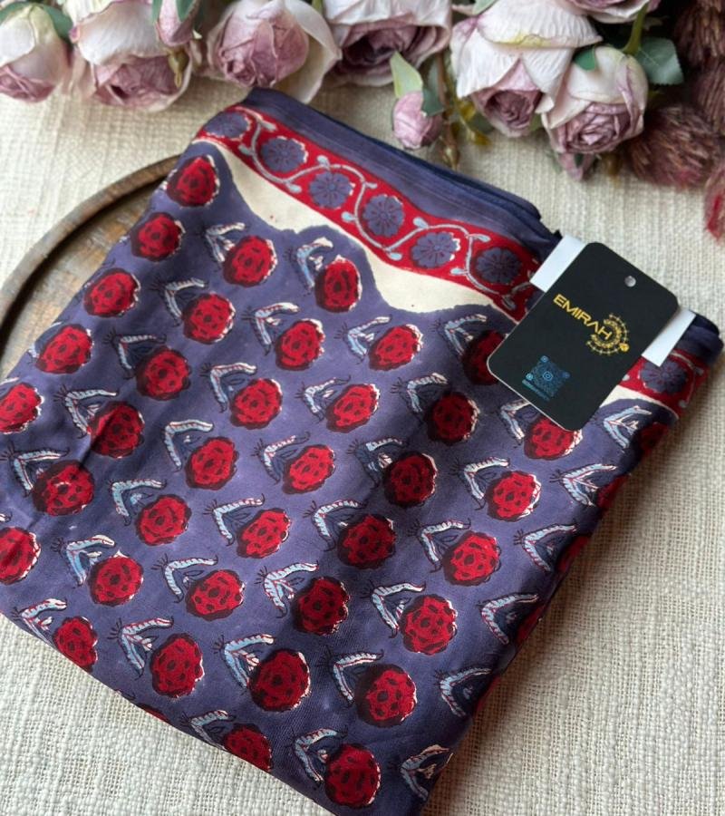 Graceful Modal Silk Block-Print Suit - Ruby Red