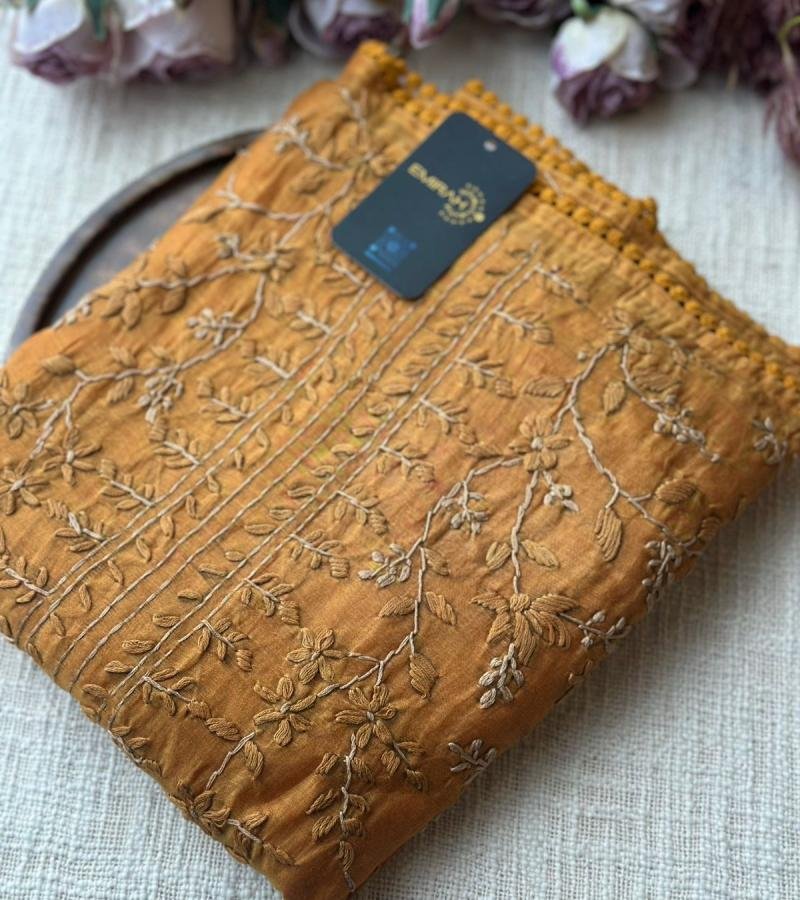 Whimsical Embroidered Mul Chanderi Suit - Ruby Red