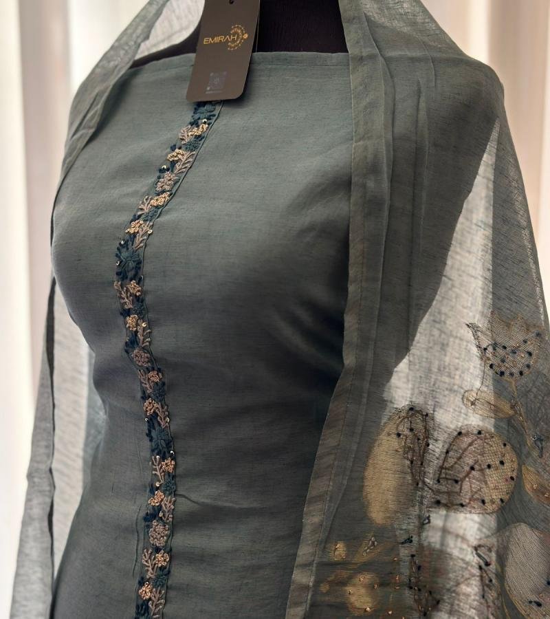 Ornate Floral Chanderi Silk Suit - Ruby Red