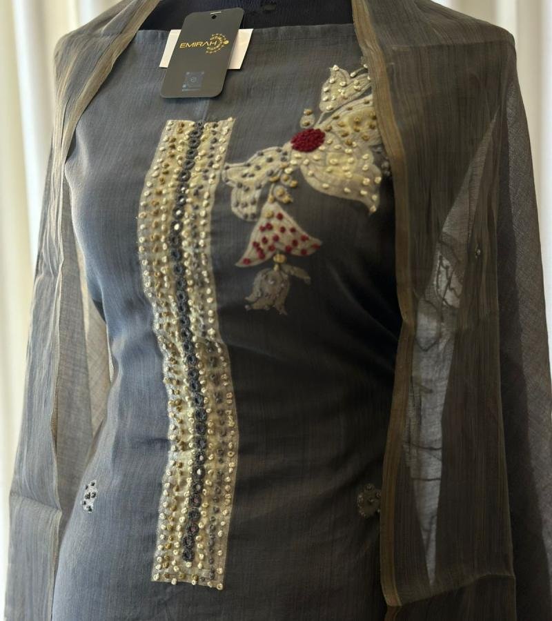 Royal Jamdani Weave Chanderi Suit - Jet Black