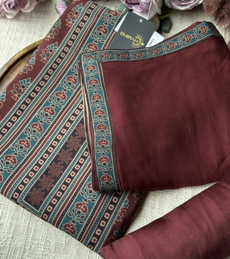 Ornate Printed Modal Silk Suit - Emerald Green