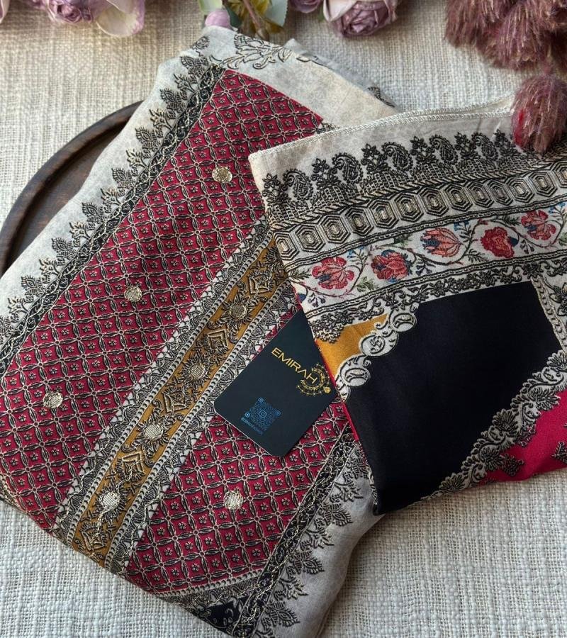 Heritage Embroidered Muslin Silk Suit - Emerald Green