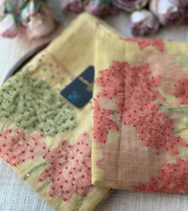 Elegant Rose Jamdani Chanderi Suit  - Gold