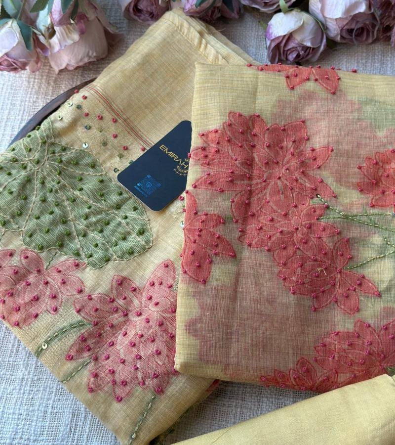 Elegant Rose Jamdani Chanderi Suit  - Gold