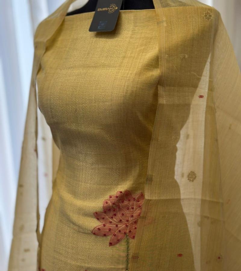 Elegant Rose Jamdani Chanderi Suit  - Gold