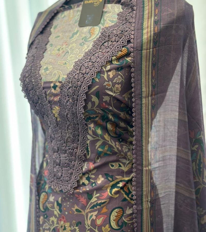 Graceful Lavender Muslin Suit  - Royal Blue