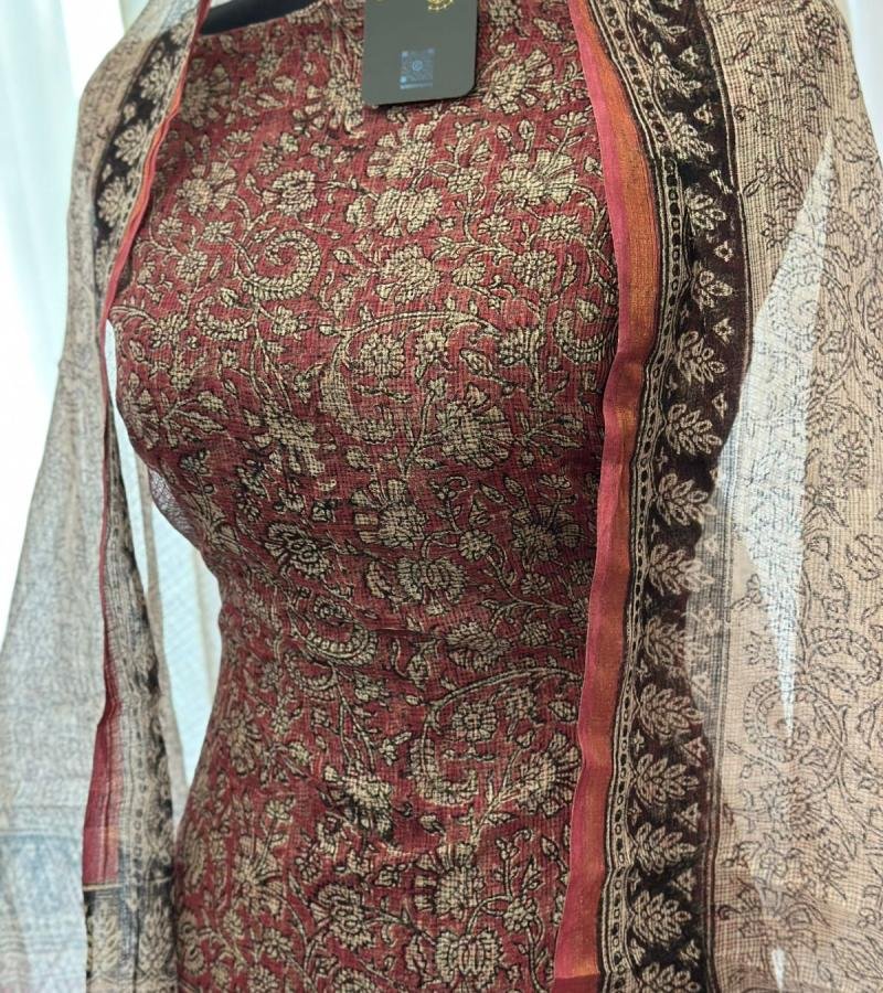 Elegant Floral Kota Doriya Suit  - Ruby Red