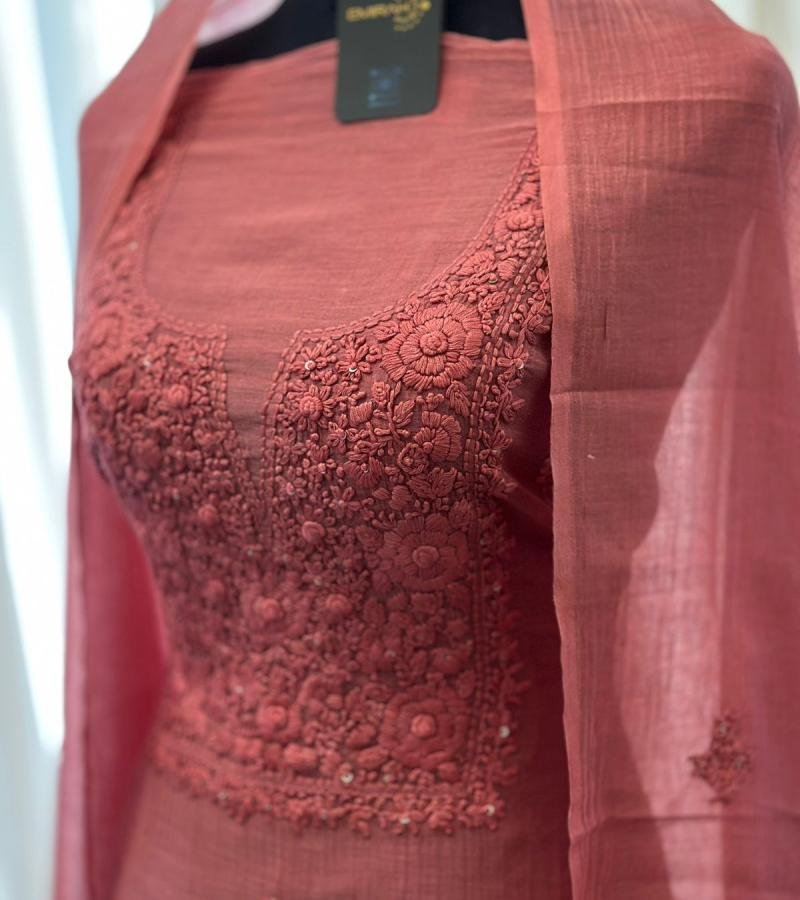 Elegant Mul Chanderi Embroidered Suit - Silver