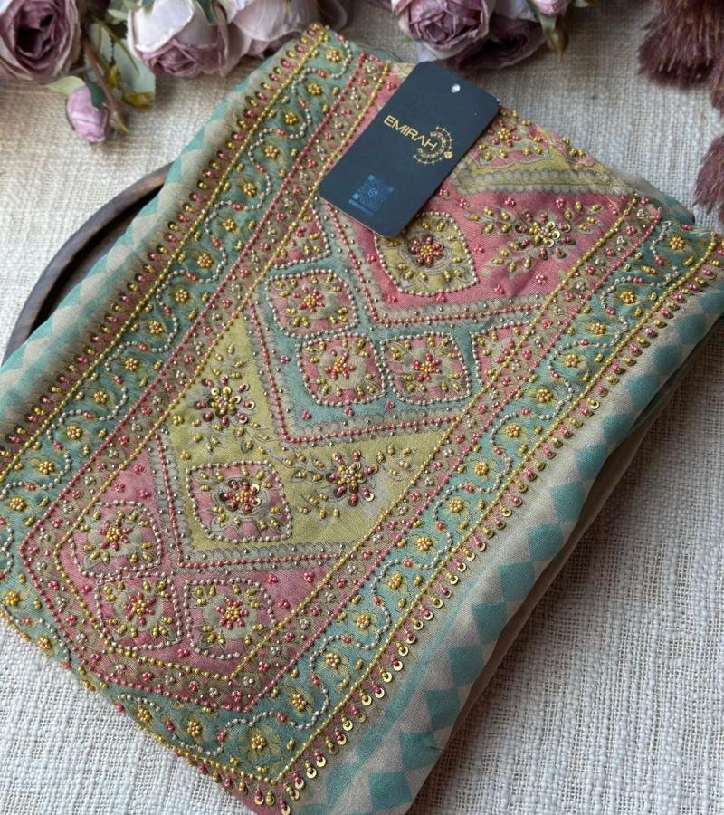 Graceful Tissue Suit with Intricate Detailing - Ruby Red