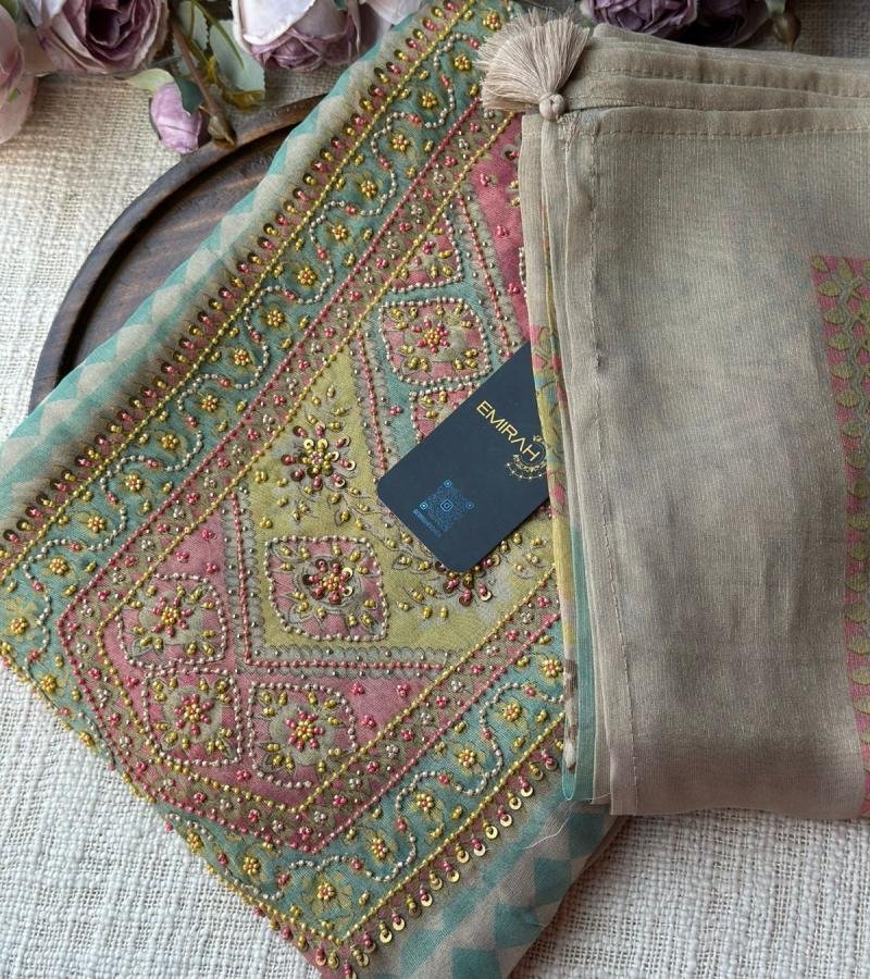 Graceful Tissue Suit with Intricate Detailing - Ruby Red