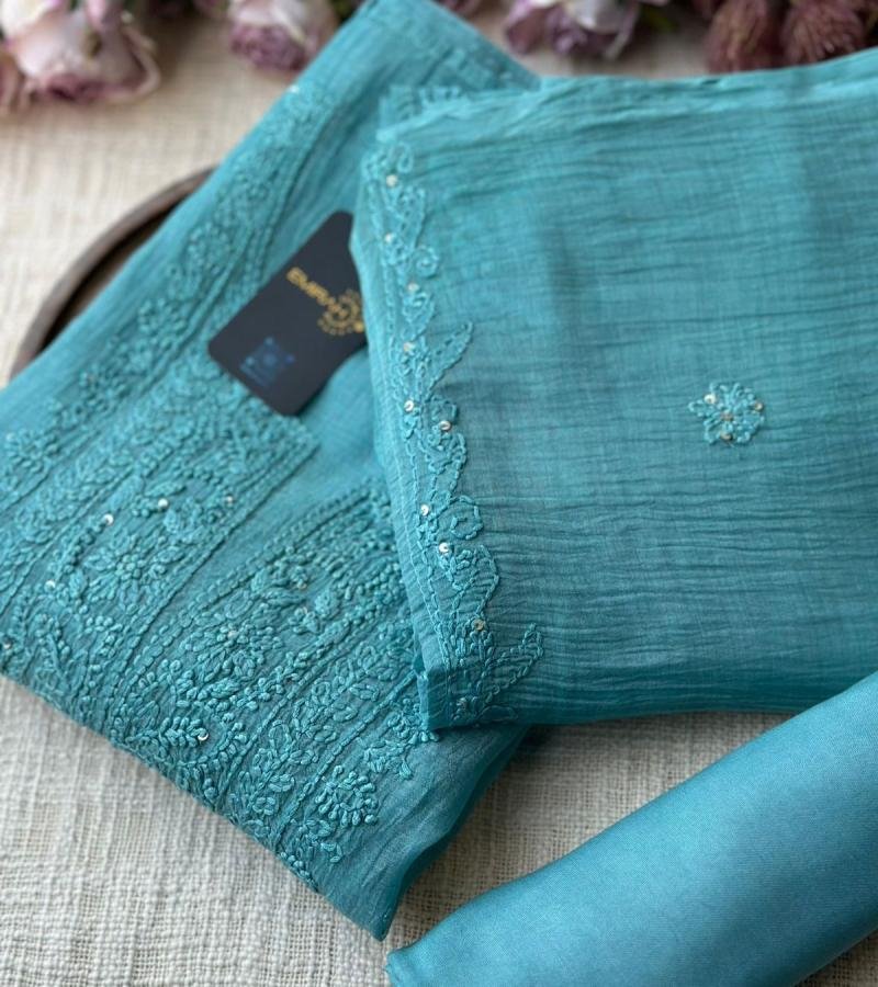 Graceful Handworked Mul Chanderi Suit with Tissue Salwar - Royal Blue