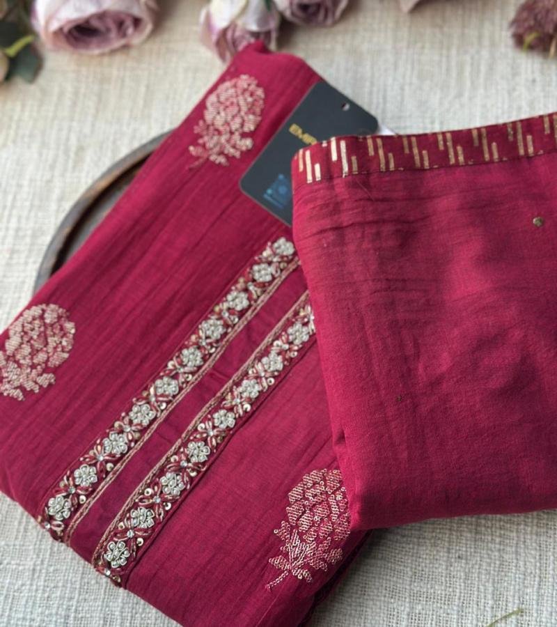 Elegant Handworked Mul Chanderi Suit - Royal Blue