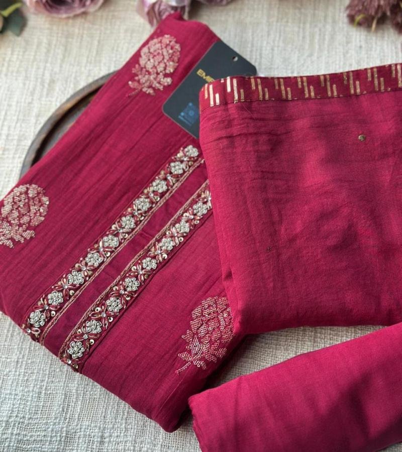 Elegant Handworked Mul Chanderi Suit - Royal Blue