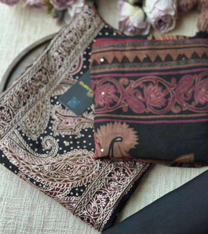 Royal Muslin Silk Suit with Intricate Embroidery - Rose Pink