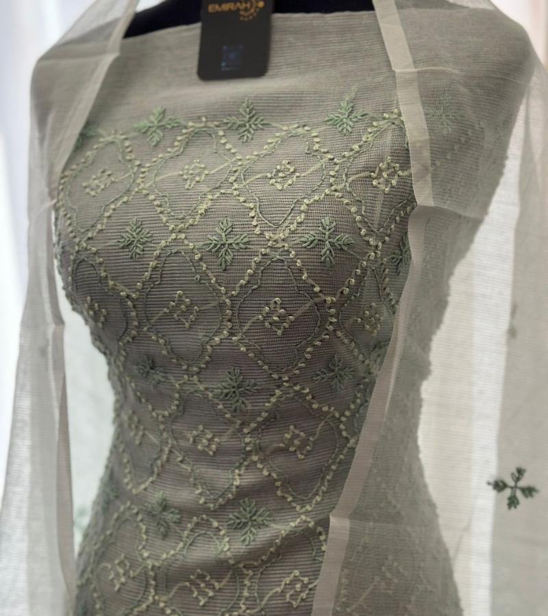 Elegant Net Kota Suit with Delicate Handwork - Ruby Red