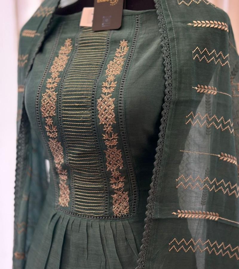 Graceful Embroidered Mul Chanderi Suit - Jet Black
