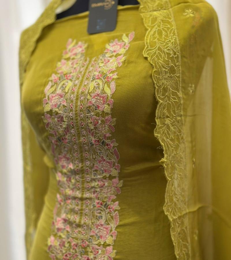 Elegant Floral Organza Suit - Jet Black