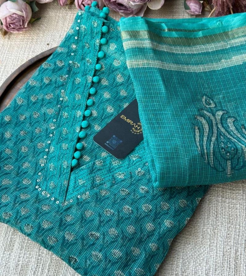 Elegant Kota Doriya Suit with Subtle Floral Weave - Jet Black
