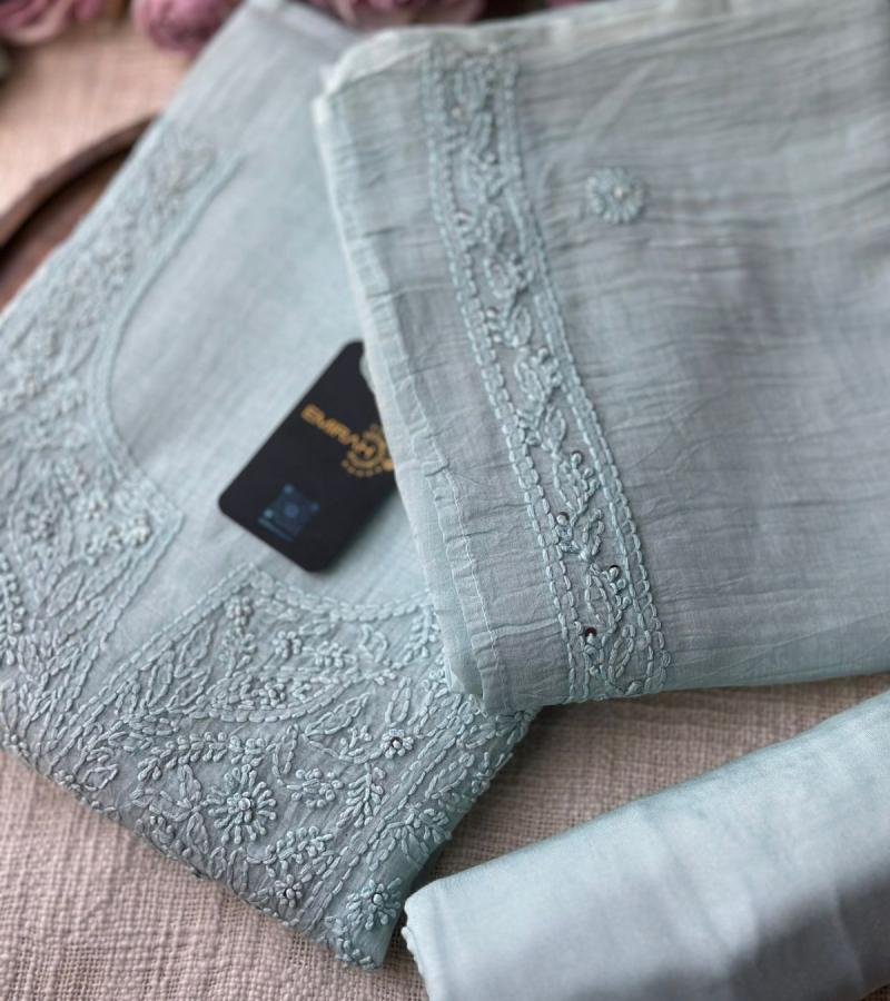  Serene Pastel Mul Chanderi Suit with Elegant Embroidery - Royal Blue