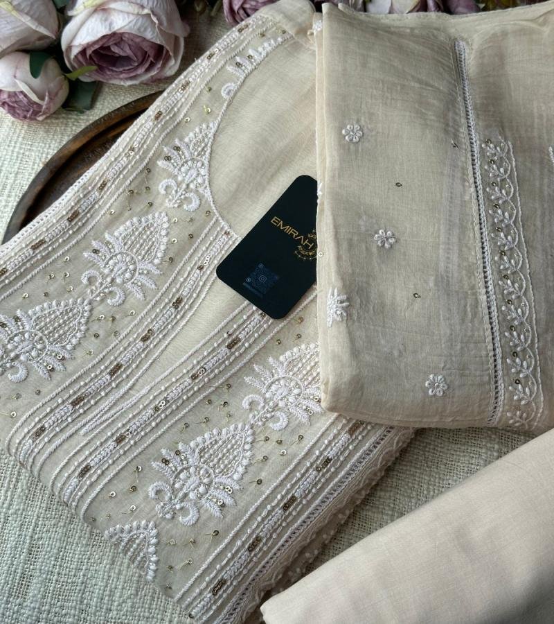 Graceful Ivory Mul Chanderi Suit - Emerald Green