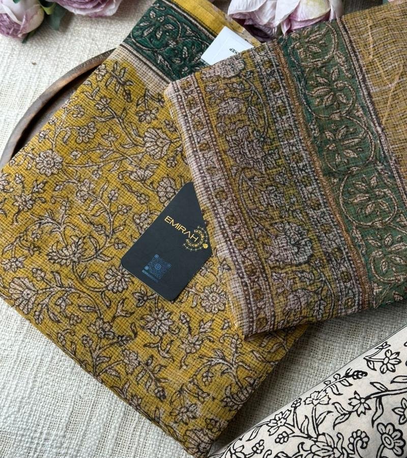 Rustic Floral Kota Doriya Suit - Emerald Green