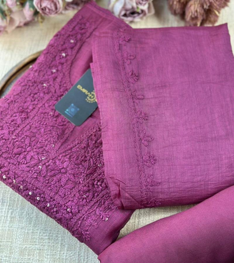 Mul Chanderi Suit with Elegant Embroidery - Ruby Red
