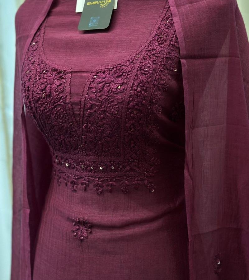 Mul Chanderi Suit with Elegant Embroidery - Ruby Red
