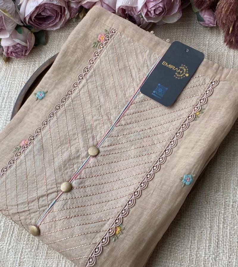  Beige Mul Chanderi with Pintucks and Pastel Accents - Rose Pink