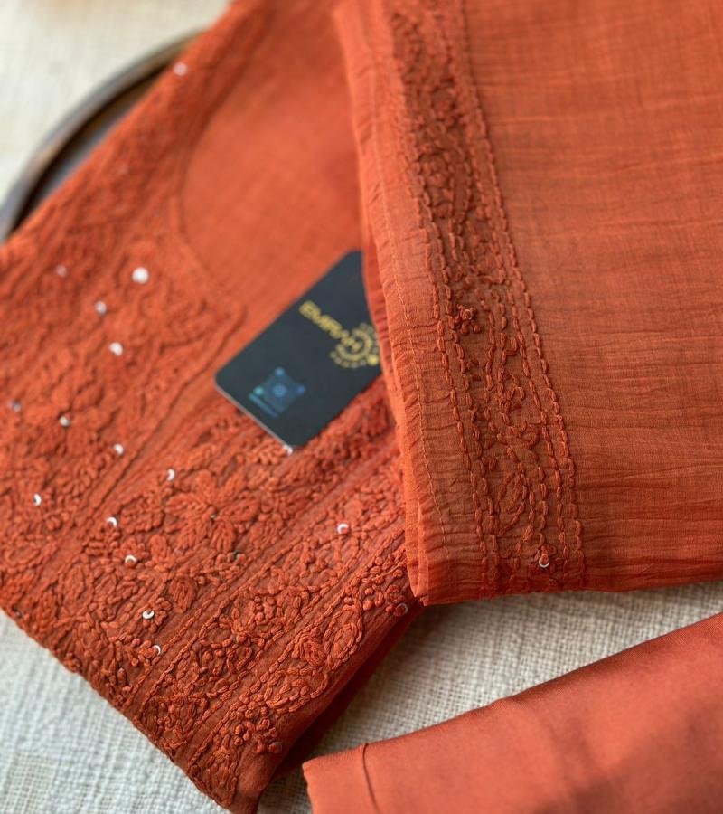 Rust Elegance Mul Chanderi Suit - Gold