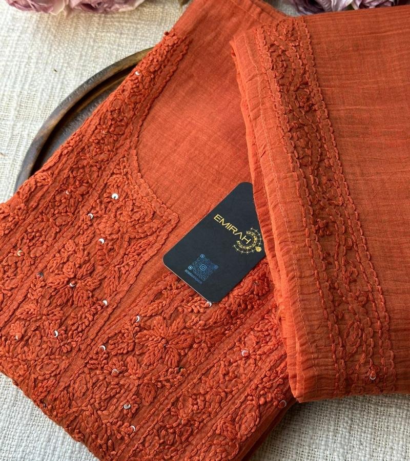 Rust Elegance Mul Chanderi Suit - Gold