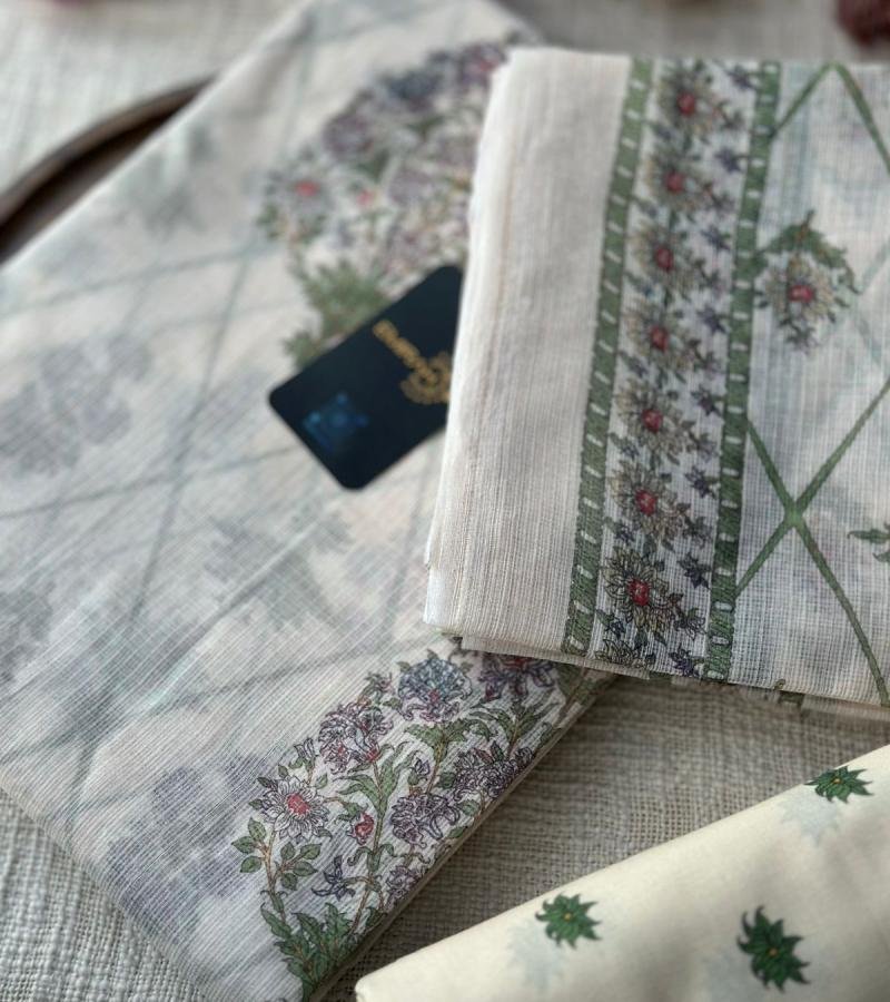 Graceful Floral Kota Doriya Suit - Silver
