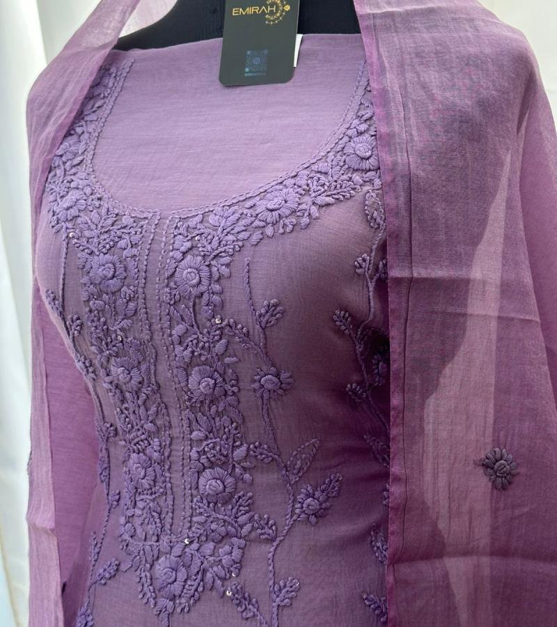 Floral Elegance Mul Chanderi Suit - Ruby Red