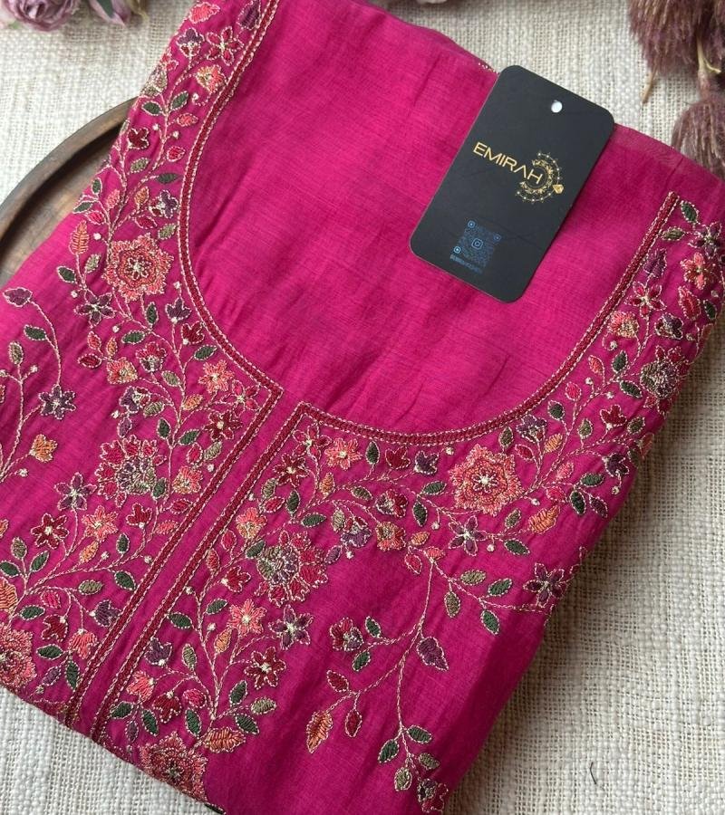 Floral Grace Mul Chanderi Suit - Ruby Red