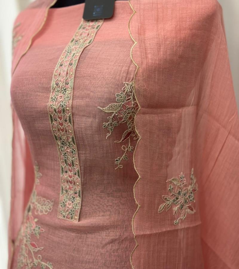 Blush Bloom Mul Chanderi - Emerald Green