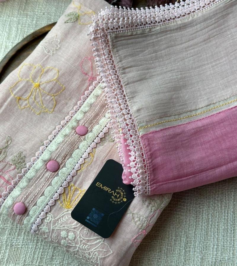  Pastel Bloom Mul Chanderi Elegance - Ruby Red