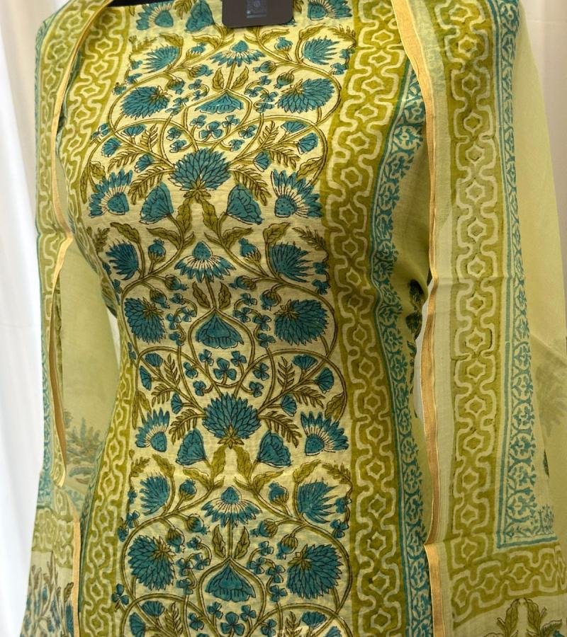 Lime Teal Silk Chanderi Grace - Ruby Red