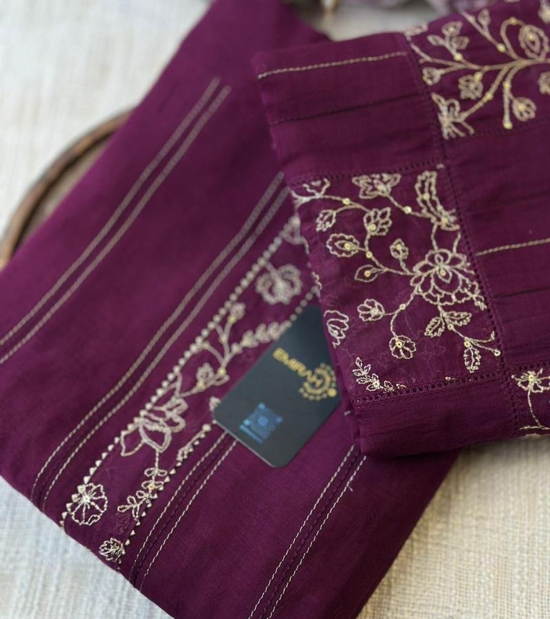 Wine Bloom Mul Chanderi Elegance - Ruby Red