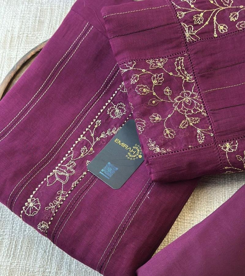 Wine Bloom Mul Chanderi Elegance - Ruby Red