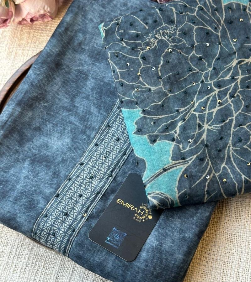 Midnight Bloom Kota Chanderi - Jet Black