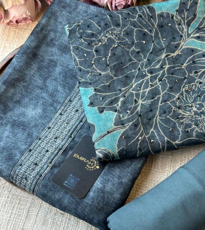 Midnight Bloom Kota Chanderi - Jet Black